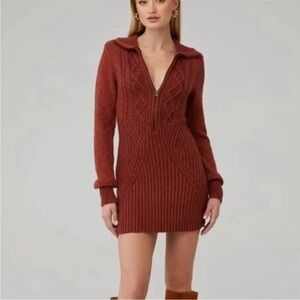 Free People Cable Knit Sweater Mini Dress Red Long Sleeve Fall